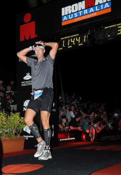 Mahe Drysdale finishes Ironman Australia Port Macquarie.